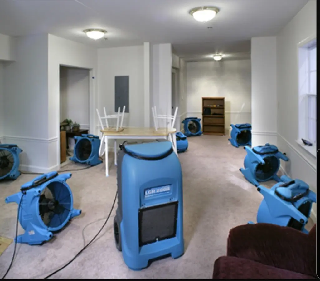 Air movers and dehumidifier setup for Water Extraction & Removal in Elk River